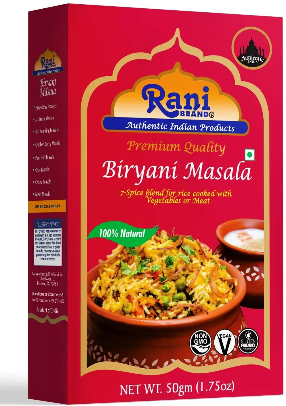 Rani Biryani Masala Curry (7-Spice Blend for Indian Rice Dishes) 1.75oz (50g) ~ All Natural | Vegan | No Colors | Gluten Friendly Ingredients | NON-GMO | Indian Origin