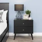 Prepac Milo Mid Century Modern 2-Drawer Nightstand, Black