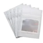 HANSER | Smell Proof Odorless Mylar Resealable Foil Pouch Bags with clear Window | Stand up bottom | Airtight | matte white | 100 Pieces | 3x4 inches