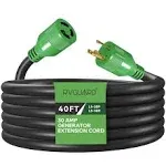 3 Prong 30 Amp 40 Foot Generator Extension Cord, NEMA L5-30P/L5-30R 125V 10 Gaug