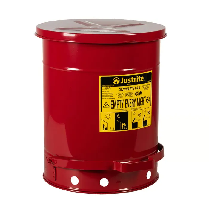 10 Gallon, Oily Waste Can, Hands-Free, Self-Closing Cover, SoundGard™, Red - 09308