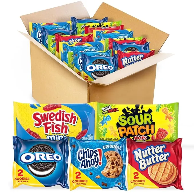 Oreo, Chips Ahoy!, Nutter Butter, Sour Patch Kids & Swedish Fish Cookies & Candy Variety Pack, 40 Holiday Snack Packs, Size: 1.1 oz