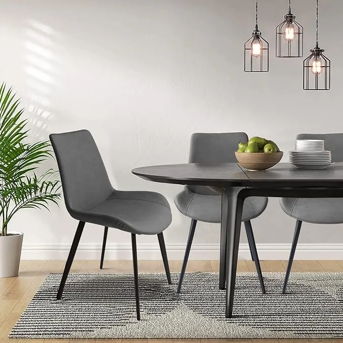 Dining Chairs Set of 4, Modern Kitchen Dining Room Chairs, Upholstered Dining Accent Side Chairs in Faux Leather Cushion Seat and Sturdy Metal Legs (Set of 4 Grey Chairs)