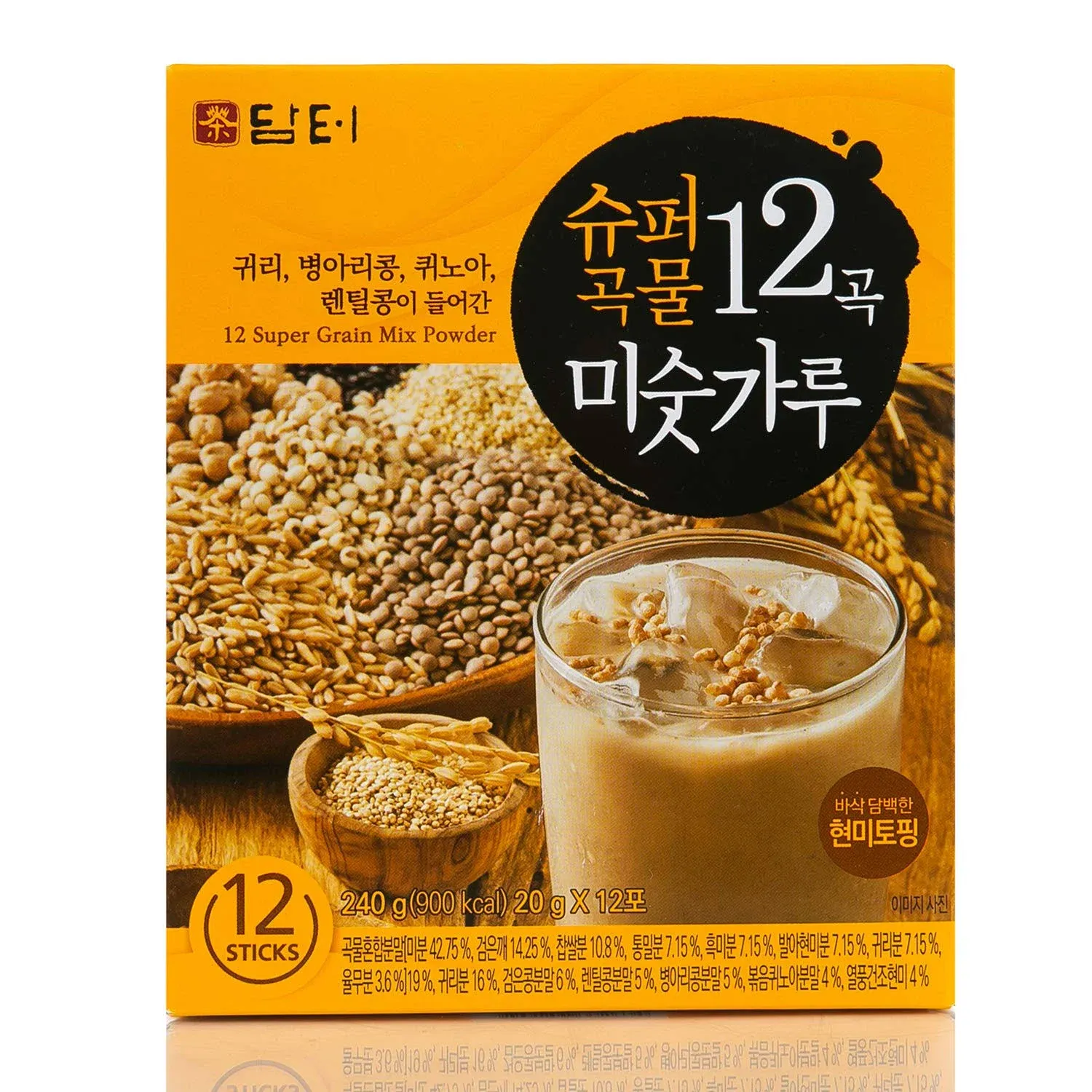 Damtuh Korean 12 Super Mixed Grain Powder Meal Replacement Shake Breakfast Simple Meal Superfoods Misugaru 20g x 40 Sticks