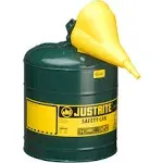 Justrite 7150410 5 Gal Green Polypropylene, Steel Type I Safety Can Oil