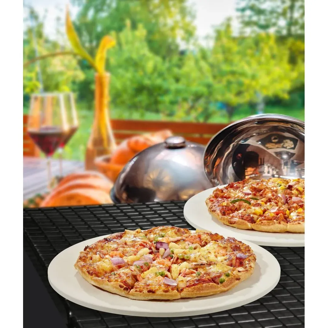 Concord Pizza Stone (2 Pack) with Cordierite Heatwell Technology. Pizza and Bread Baking, Grilling STONE. Durable and Safe (15" Round)