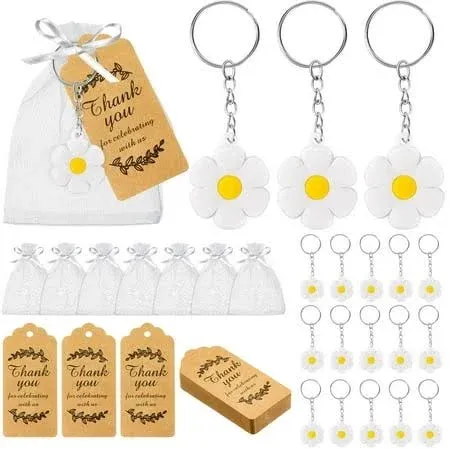 Kenning 24 Sets Daisy Party Favors, Daisy Keychain, Organza Bags Thank Kraft Tags ...