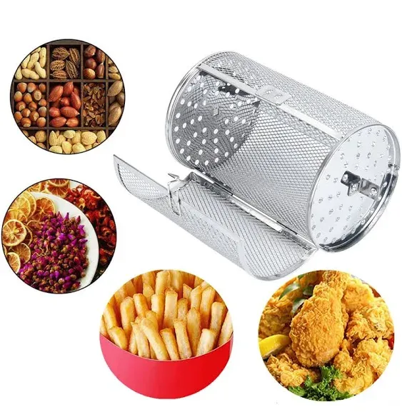 Rotisserie Basket,Air Fryer Oven Cages, 360 Degree Rotatable Heating Stainless Steel Oven Racks Oven Basket, Roaster Drum Oven for Rotisserie, Baking Nuts, Coffee Beans, Flower, Tea, BBQ Roaster Tool