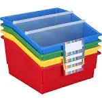 Large Plastic Book Organizer Bins - 4 Pack - Classroom Storage and Organizati...