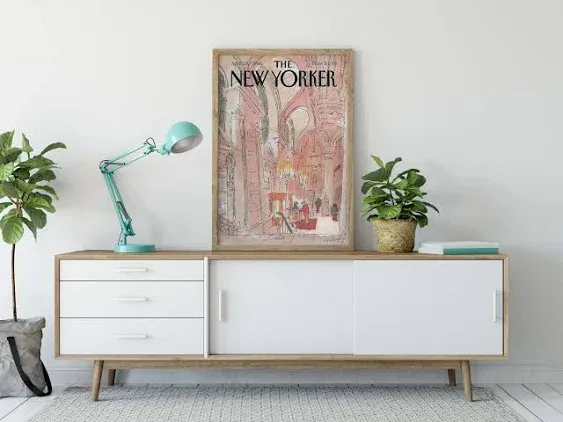 New Yorker Magazine Cover Poster Set Of 6, Retro Poster, 6 Pieces Pink & Blue Poster Print, New Yorker Print, The New Yorker Magazine Cover