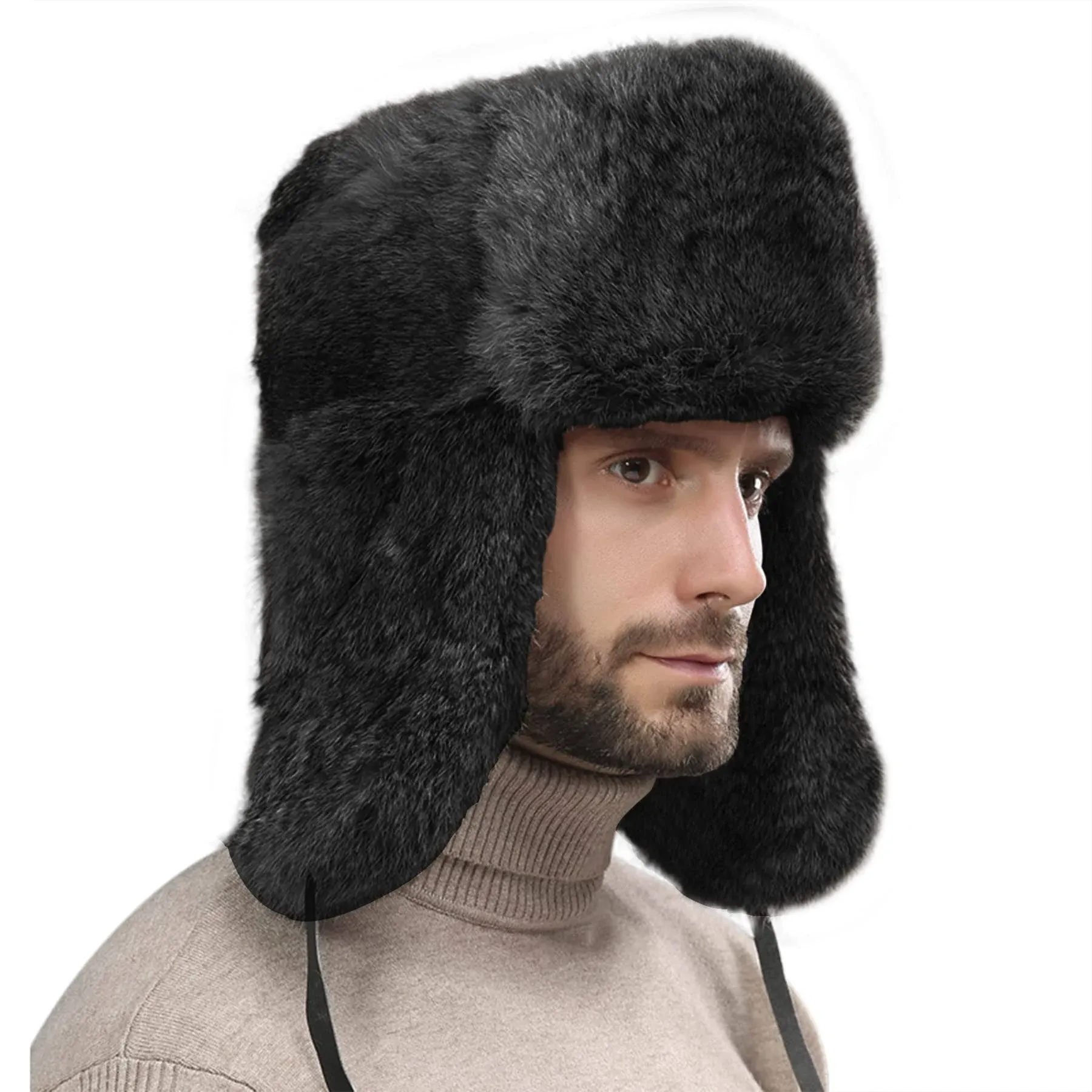 PURFUN Men Women Faux Fur Trapper Hat Winter Thick Furry Ushanka Earflap Cap Win