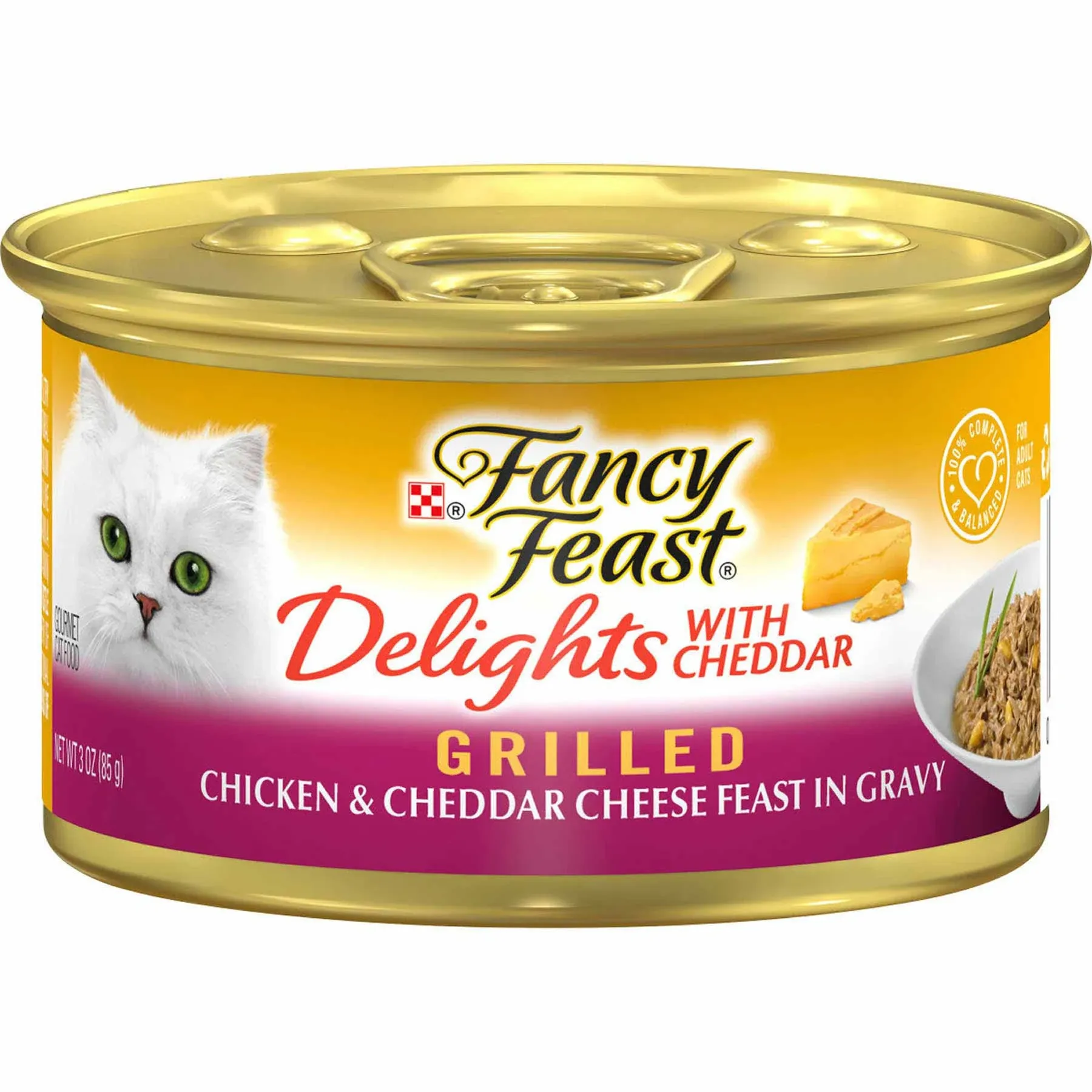 Purina Fancy Feast Delights with Cheddar Grilled Whitefish and Cheddar Cheese Feast in Gravy Cat Food 3oz