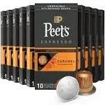 Peet's Coffee, Dark Roast Espresso Capsules, Caramel 100 Count (10 Boxes of 10 Espresso Pods)