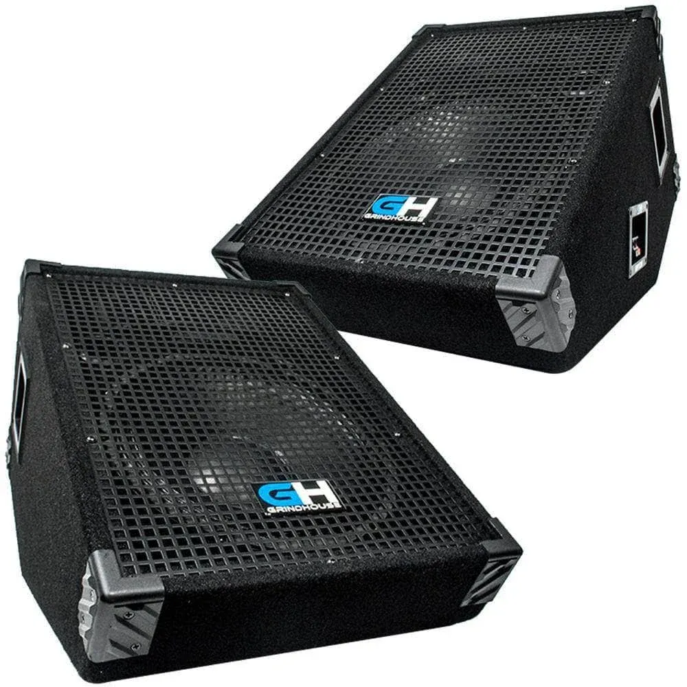 Grindhouse Speakers - GH12M-Pair - Pair of 12 inch Passive Wedge Floor / Stage Monitors 350 Watts RMS Each - PA/DJ Stage, Studio, Live Sound 10 inch