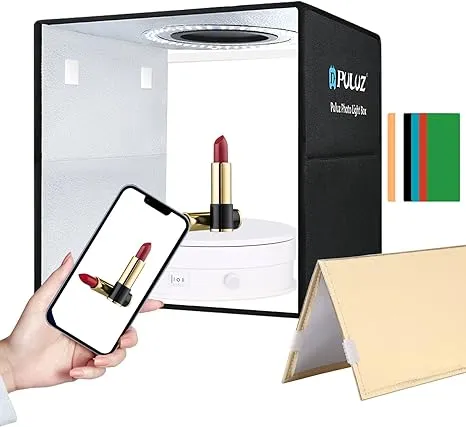 PULUZ Light Box Photography Kit, 12"x12" Portable Photo Studio Shooting Tent CRI 97 Dimmable LED Light with Double-Sided Reflector Board & 6 PVC Backdrops