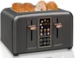 SEEDEEM Toaster 4 Slice, Stainless Toaster LCD Display & Touch Button, 6 Bread Selection, 7 Shade Settings, 1.5''Wide Slots Toaster, Cancel/Defrost/Reheat, Removable Crumb Tray, 1800W, Dark Metallic