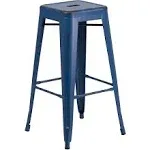 30'' High Backless Distressed Antique Blue Metal Indoor-Outdoor Barstool