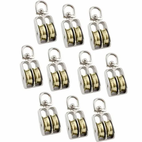 Widesakll 1.5" inch Nickel Plated Metal Swivel Double Eye Pulley 1-1/2" inch 50 lbs - Pack of 10