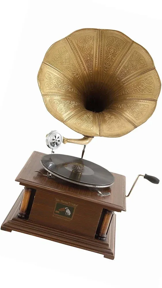 DecMode 18" x 28" Brown Wood Functional Gramophone with Record, 1-Piece