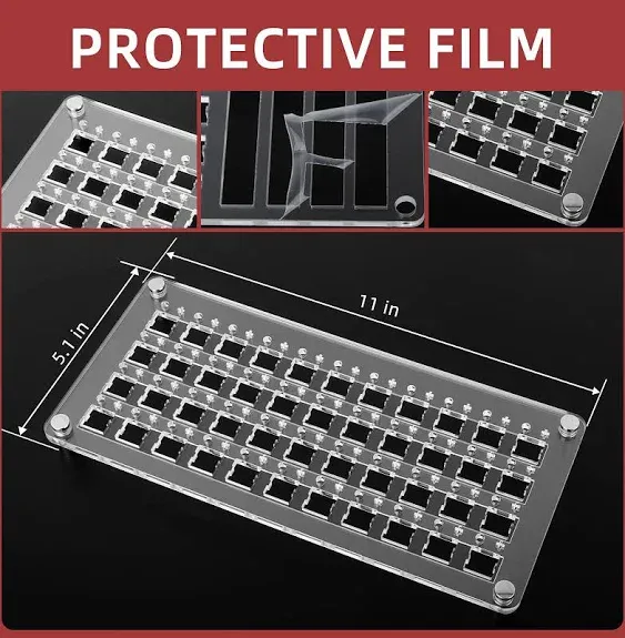 YIMAGUJRX RUNJRX 44 Keyboard Switches Acrylic Lube Station,Switch Films 120Pcs,Switch Opener for MX Cherry Gateron Kailh Akko,Switch Lube Tool for Mechanical Keyboard