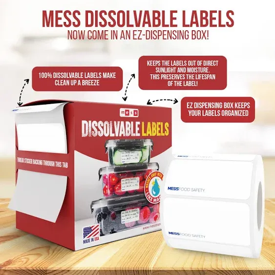 MESS Dissolvable Food Labels for Containers 1x2 Blank Kitchen Labels - Food Storage Labels - Removable Freezer Labels - Dissolvable Labels for Food Containers - Washable Canning Label (500)