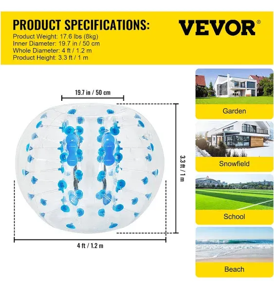 VEVOR Inflatable Bumper Ball 4 ft / 1.2m Diameter, Bubble Soccer Ball, Blow It Up ...