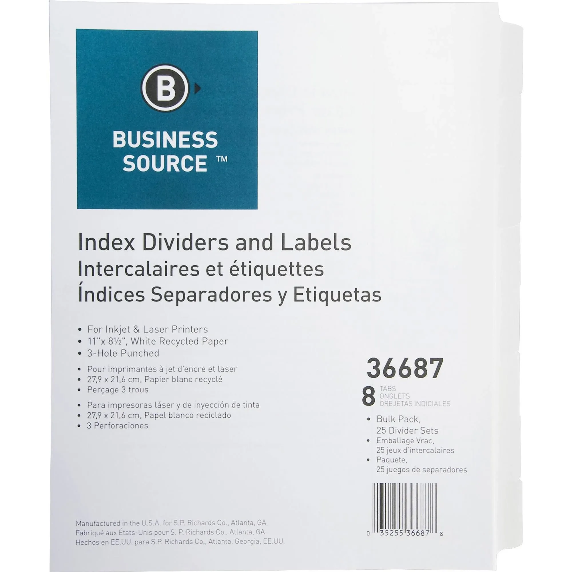 Business Source Punched Laser Index Dividers (36687)