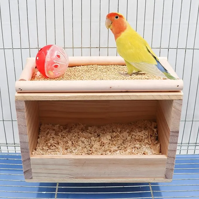 Wood Bird Cage House for Cockatiel Lovebirds Transparent Nest Breeding Box