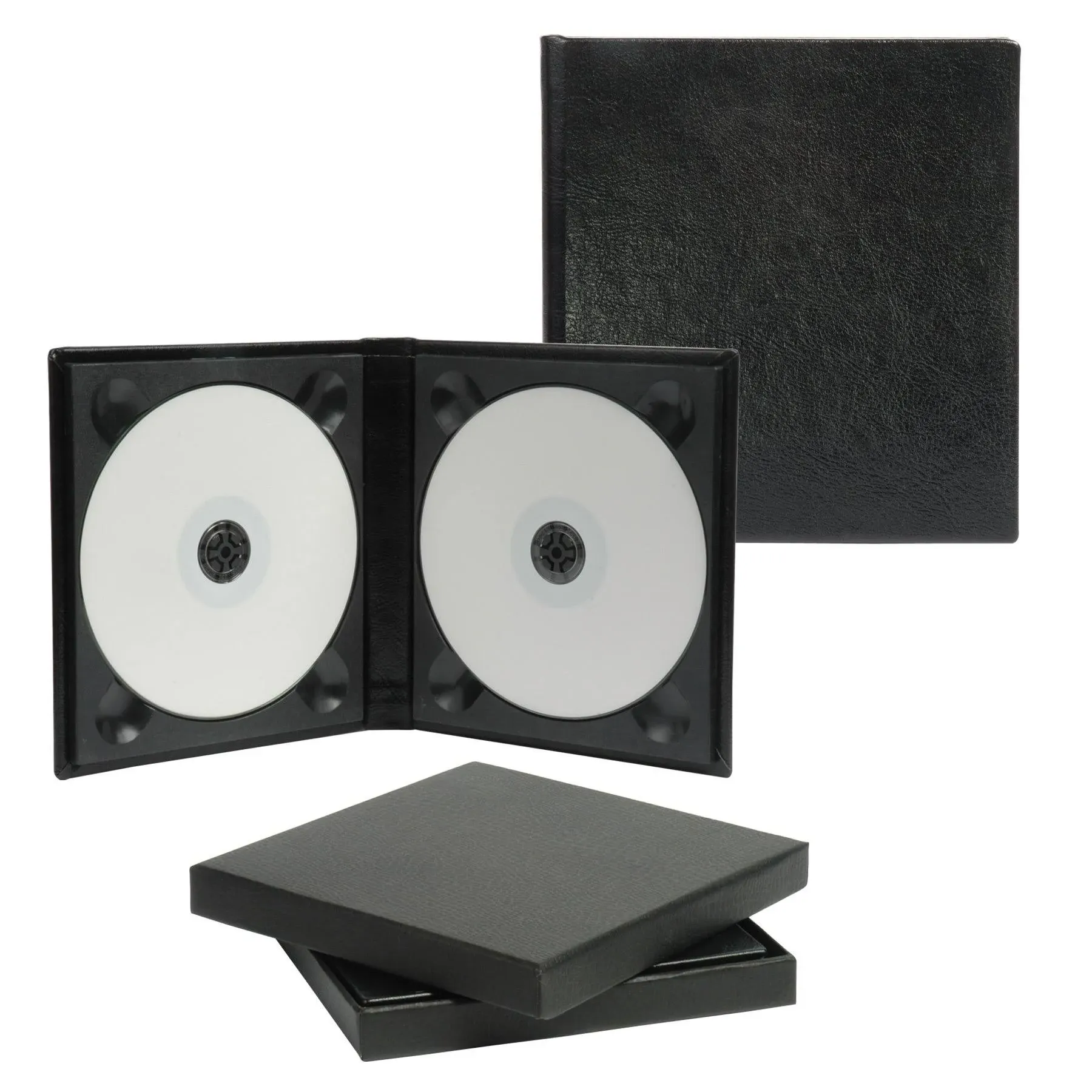 Classic Black Leather Double CD DVD Holder Holds 2 Discs