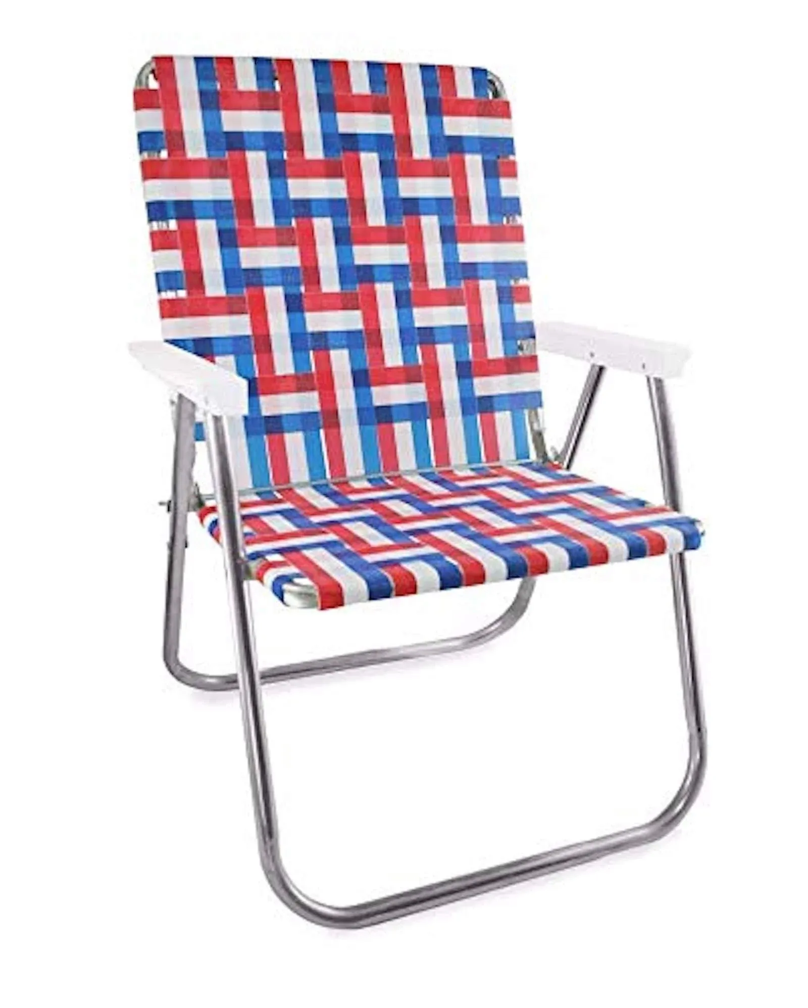 Lawn Chair USA | Folding Aluminum Webbed Chair for Camping, Sports, and Beach | Magnum - Old Glory with White Arms