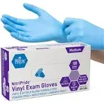 Med Pride NitriPride Nitrile-Vinyl Blend Exam Gloves Medium 100 - Powder Free Latex Free & Rubber Free - Single Use Non-Sterile Protective Gloves