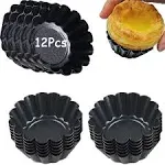 Egg Tart Molds 12PCS Tart Pan, Mini Carbon Steel Non Stick Tart Pans, Tart Molds For Baking (2.6 inch)