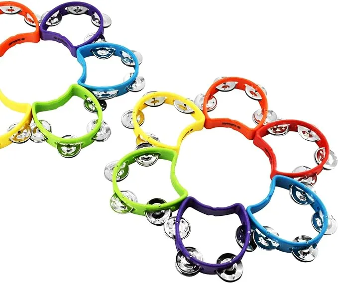 MUSICUBE Tambourine for Adults Kids 12 Pcs Plastic Percussion Tambourine with 4 Bells Hand Bell Musical Toys for Toddler Musical Rhythm Instrument