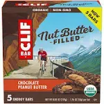 CLIF Nut Butter Bar - Chocolate Peanut Butter - Filled Energy Bars - Non-GMO - USDA Organic - Plant-Based - Low Glycemic - 1.76 oz. (5 Pack)