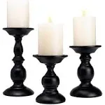 Black Pillar Candle Holders Set of 3, Vintage Candle Holder for Table Centerpiece & Fireplace Decor, Decorative Antique Candle Stand for Dining & Living Room Decoration