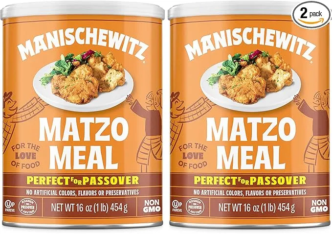 Manischewitz Matzo Meal, 16 oz Resealable Canister, (2 Pack - Total 2lbs) Kosher for Passover