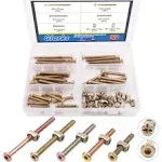 Glarks 100Pcs Zinc Plated M6 Hex Socket Head Cap Screws Bolts Furniture Bolts with Barrel Nuts Assortment Kit - 35mm / 45mm / 55mm / 65mm / 75mm