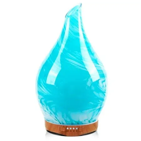 Porseme 280ml Essential Oil Diffuser Glass Color Changing Aroma Air Diffusers Aromatherapy Ultrasonic Cool Mist Humidifier 7 Running Hours Waterless Auto-off for Sleeping, Yoga, Office, Spa(Blue Wave)