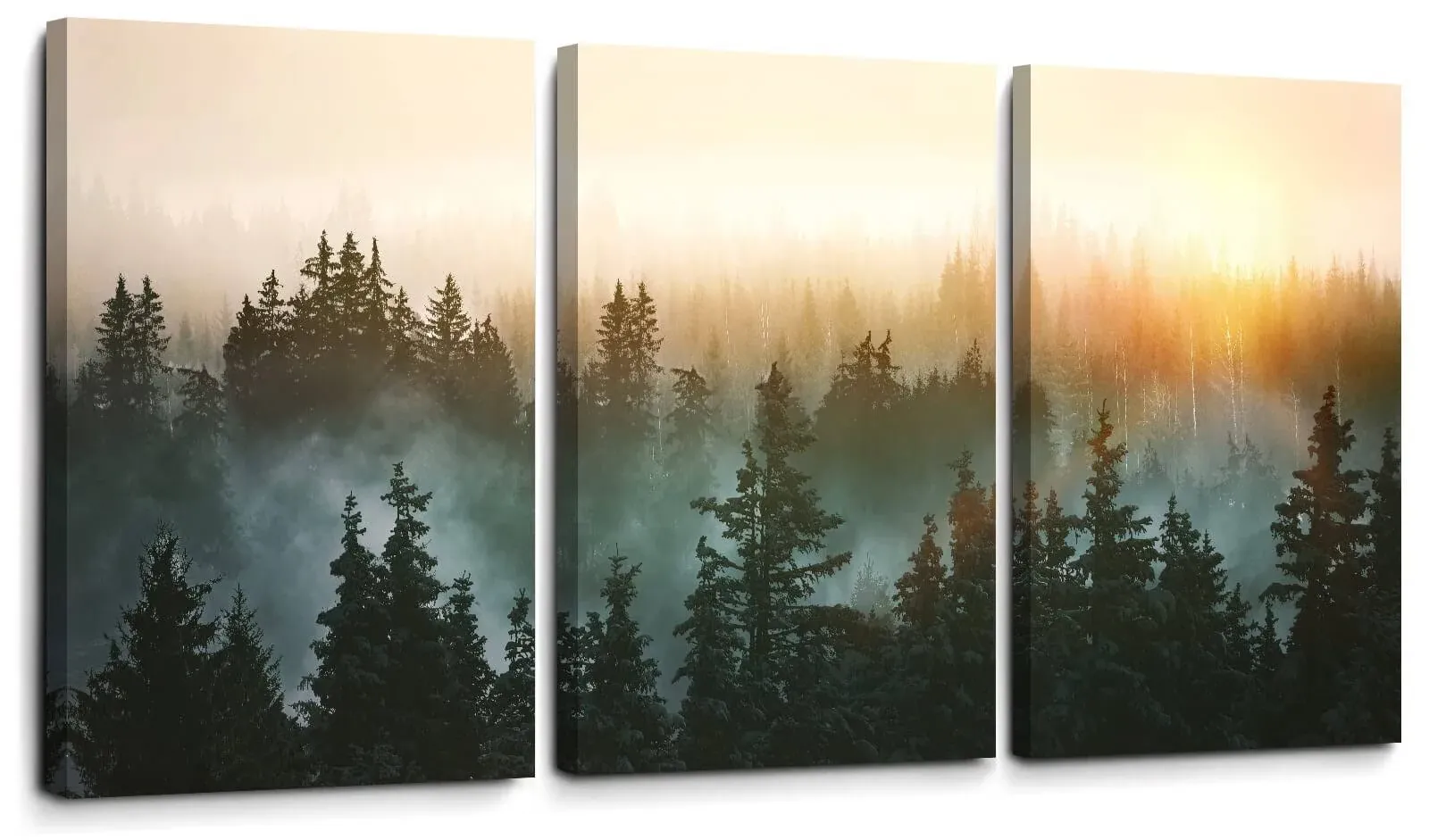 SDYA Forest Bathed in Sunlight Canvas Print Picture Painting Wall Art for Bedroom Living Room Framed 3 Piece Artwork Wall Decor for Bathroom Modern