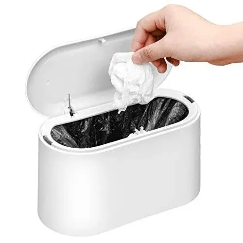 SUBEKYU 0.4 Gal Mini Countertop Trash Can, Small Desktop Garbage Can for Office, Tiny Wastebasket, Plastic, White