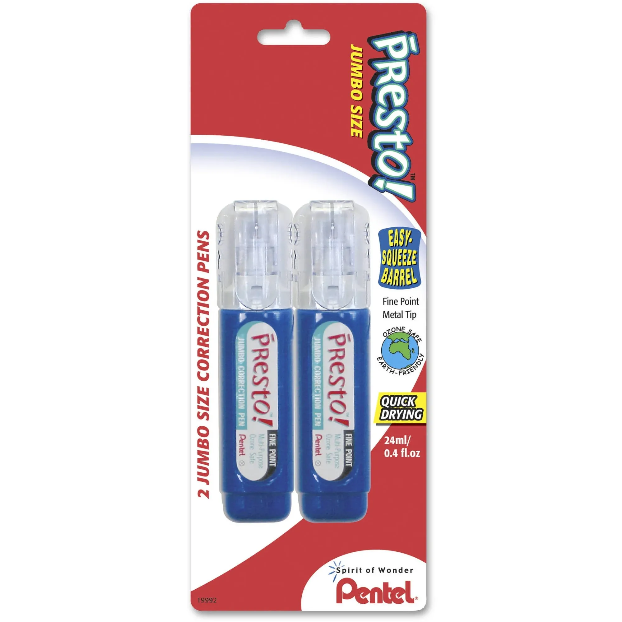 Pentel Presto Jumbo Correction Pen Fine Point, 12 ml, Metal Tip, 2-Packs (ZL31WBP2)