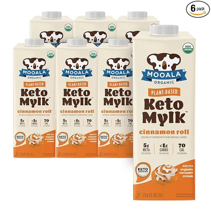 Mooala Organic Cinnamon Roll Keto Mylk, 1L (Pack of 6) Shelf-Stable, Non-Dairy ...