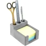 Tabletop Gray Concrete Sticky Note Holder with 3 Pen Slots, Memo Pads Storage