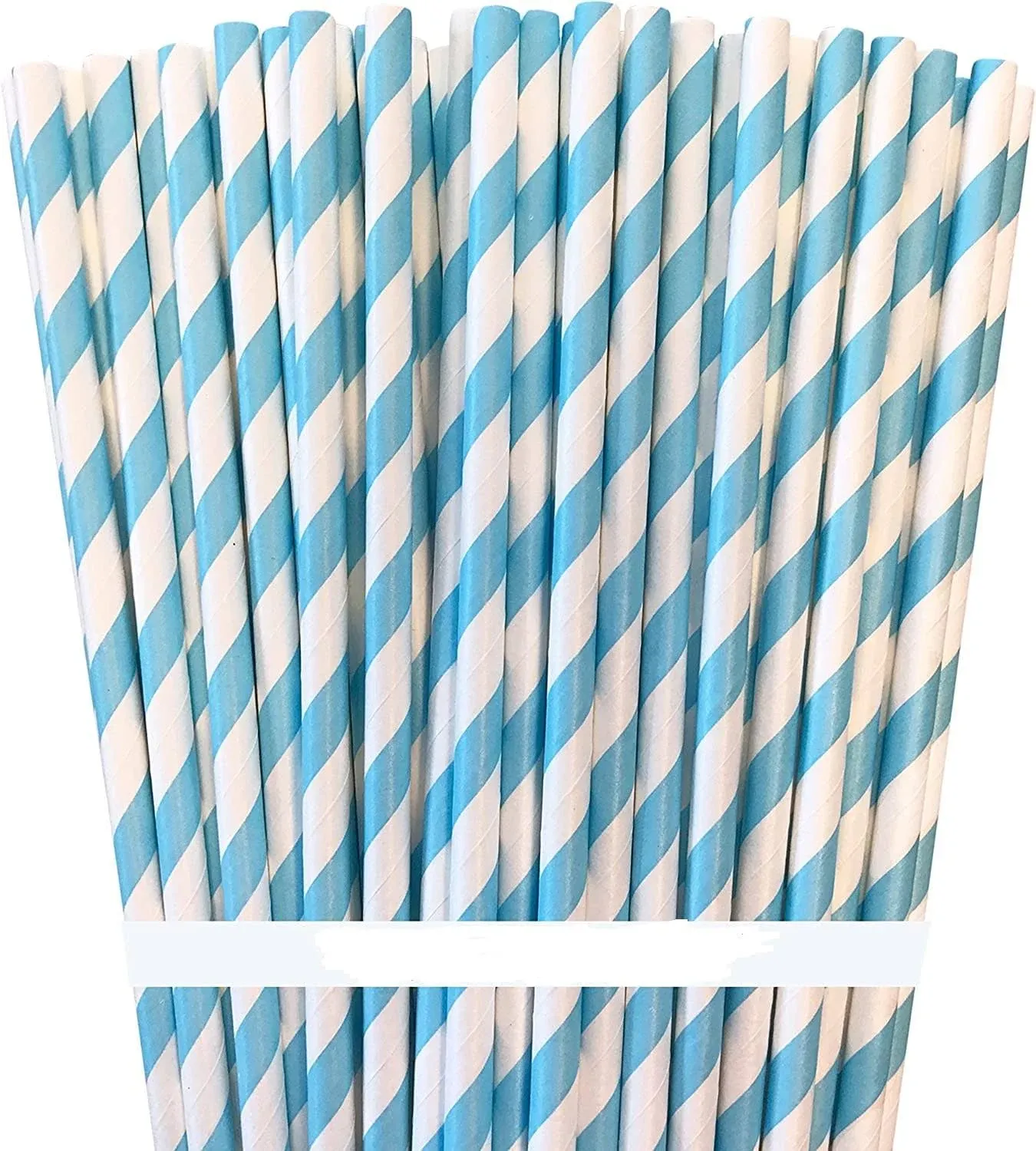 Paper Drinking Straws - Light Blue White - Striped - 7.75 Inches