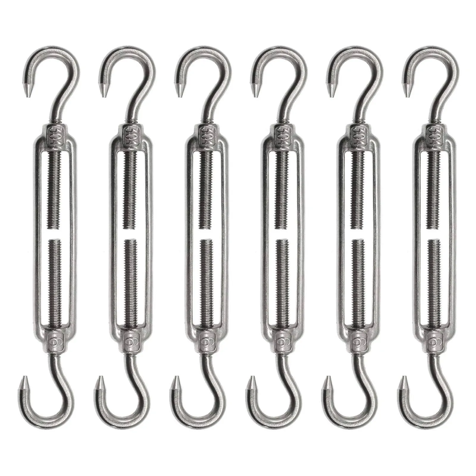 PHITUODA 6pcs M6 Stainless Steel 304 Hook & Hook Turnbuckles Adjustable Wire Rope ...