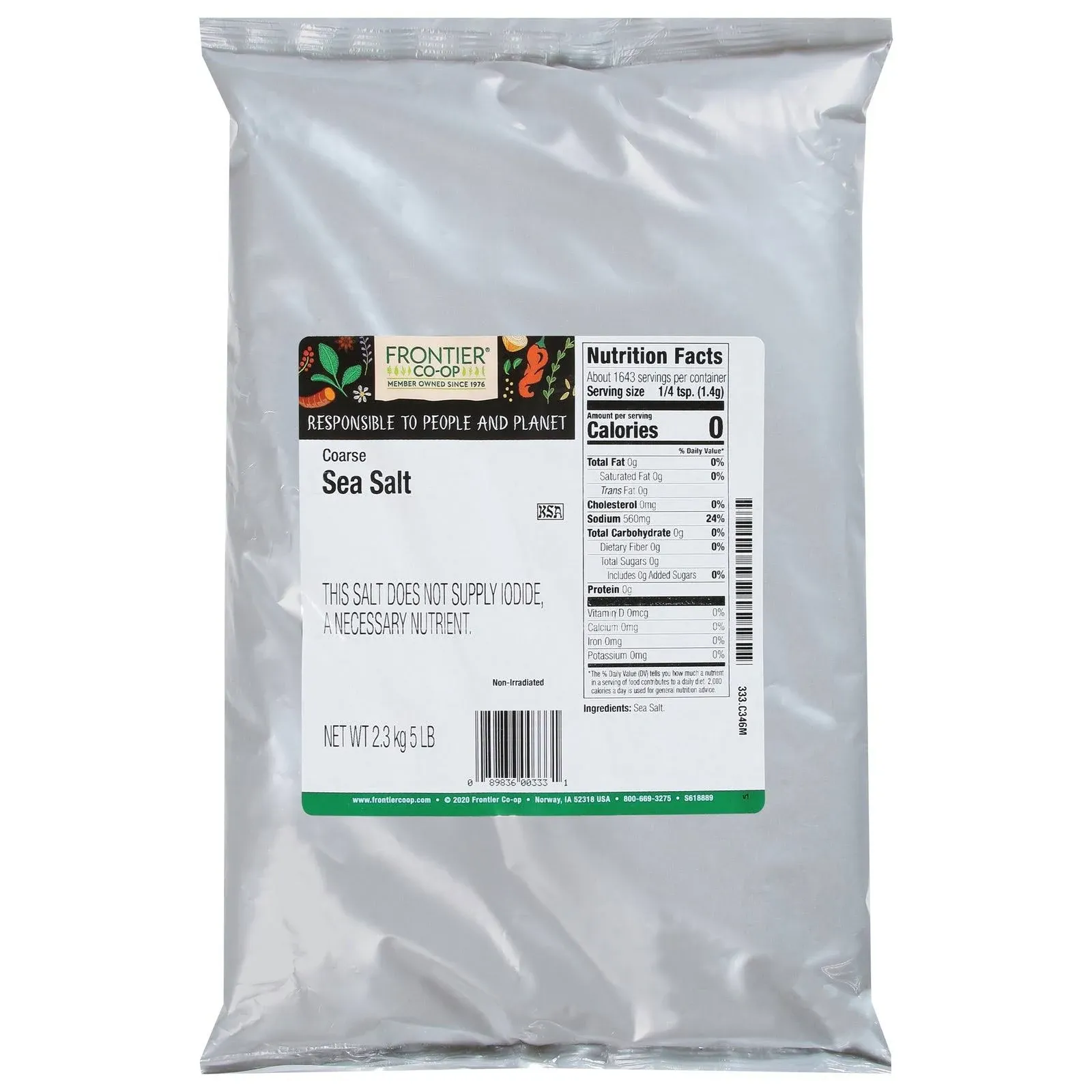 Frontier Bulk Sea Salt, Coarse 5 lb