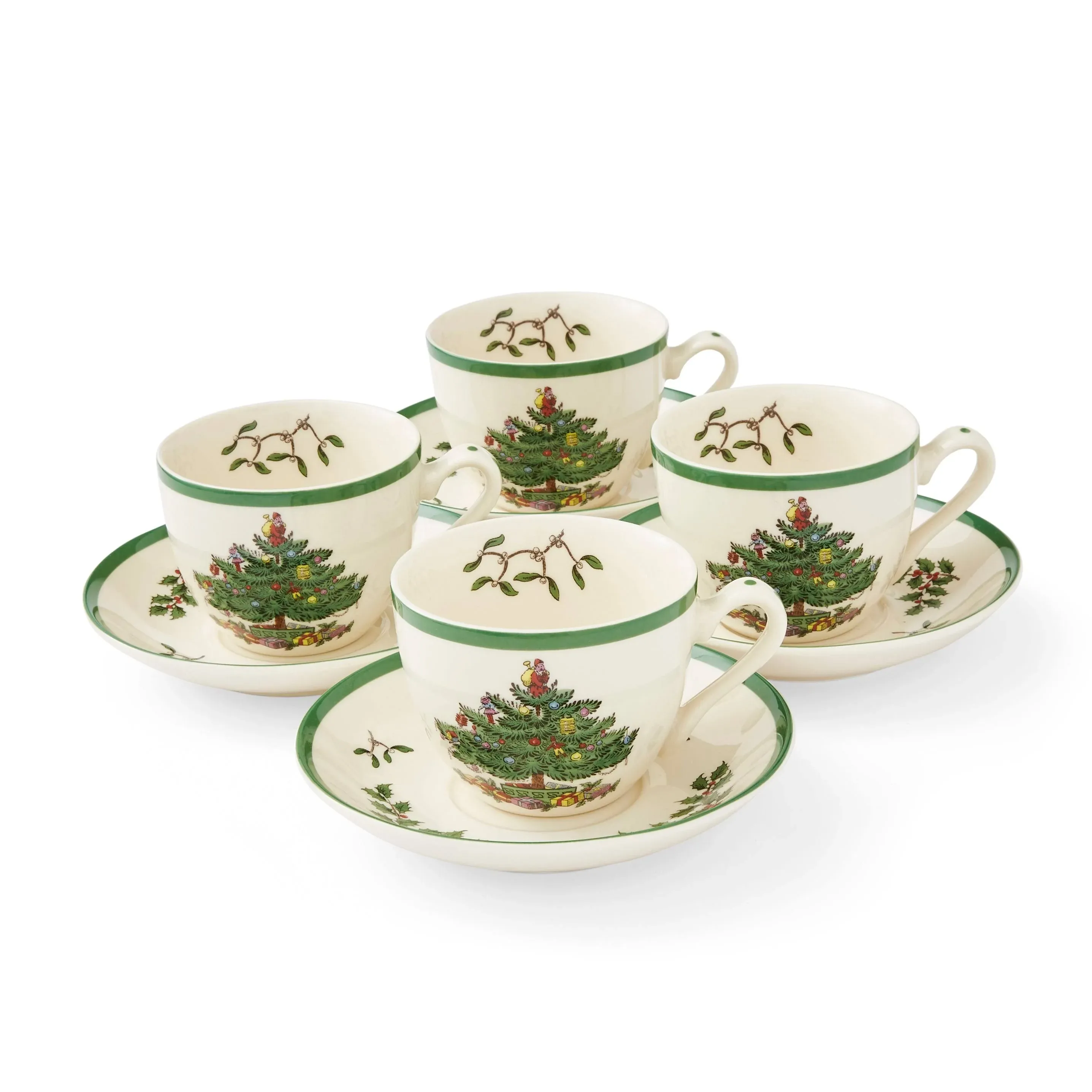 Spode Christmas Tree Tea Cup And Saucer Set Of 4