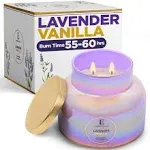 Lavender Vanilla Jar Candle - Large 55-60 Hours Burn Time - Highly Fragrant, Purple