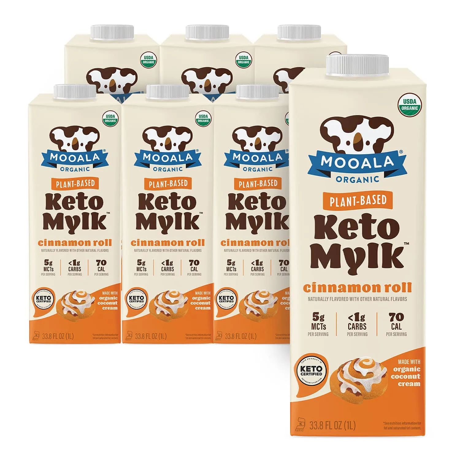 Mooala – Organic Cinnamon Roll Keto Mylk, 1L (Pack of 6) – Shelf-Stable, Non-Dairy, Gluten-Free, Soy-Free, Plant-Based Milk With < 1g Carb per Serving