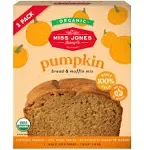 Miss Jones Baking Organic Pumpkin Bread & Muffin Mix - Non-GMO, Vegan-Friendly, 100% Whole Grains (3 Count Case)